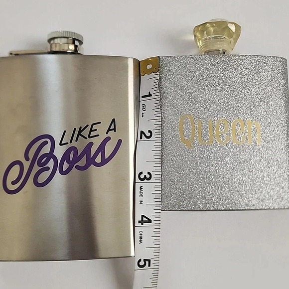Flasks 2x Stainless Steel Flasks Never Used "like a boss 8oz & queen" Screw Tops - Picture 9 of 16